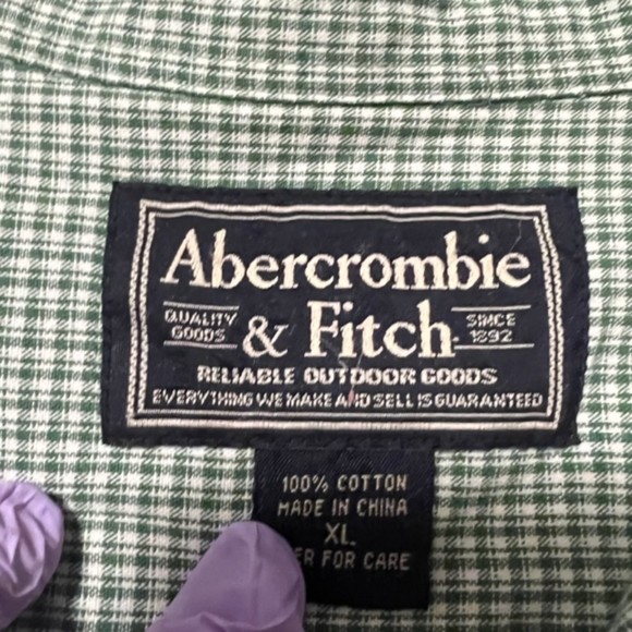 Abercrombie & Fitch Mens Green Gingham Checkered LS Button Down Shirt Sz XL - Picture 7 of 11